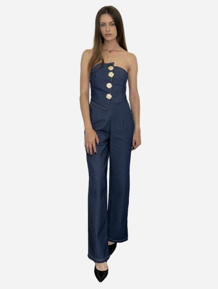 Jeans kombinezon sa zlatnim detaljima